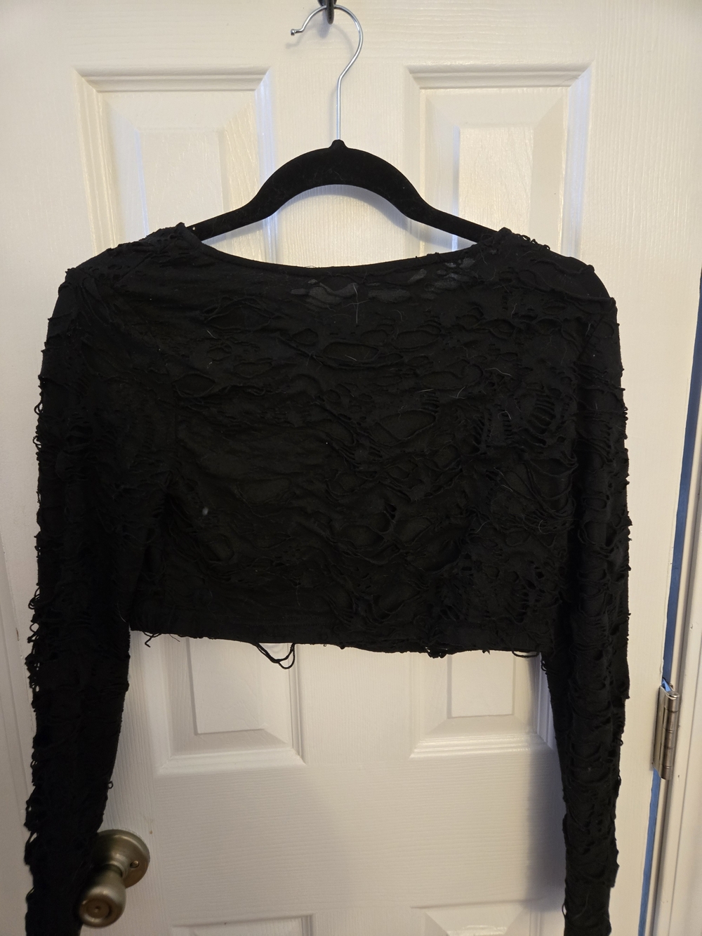 Disturbia Black Distressed Long Sleeve Cropped Top